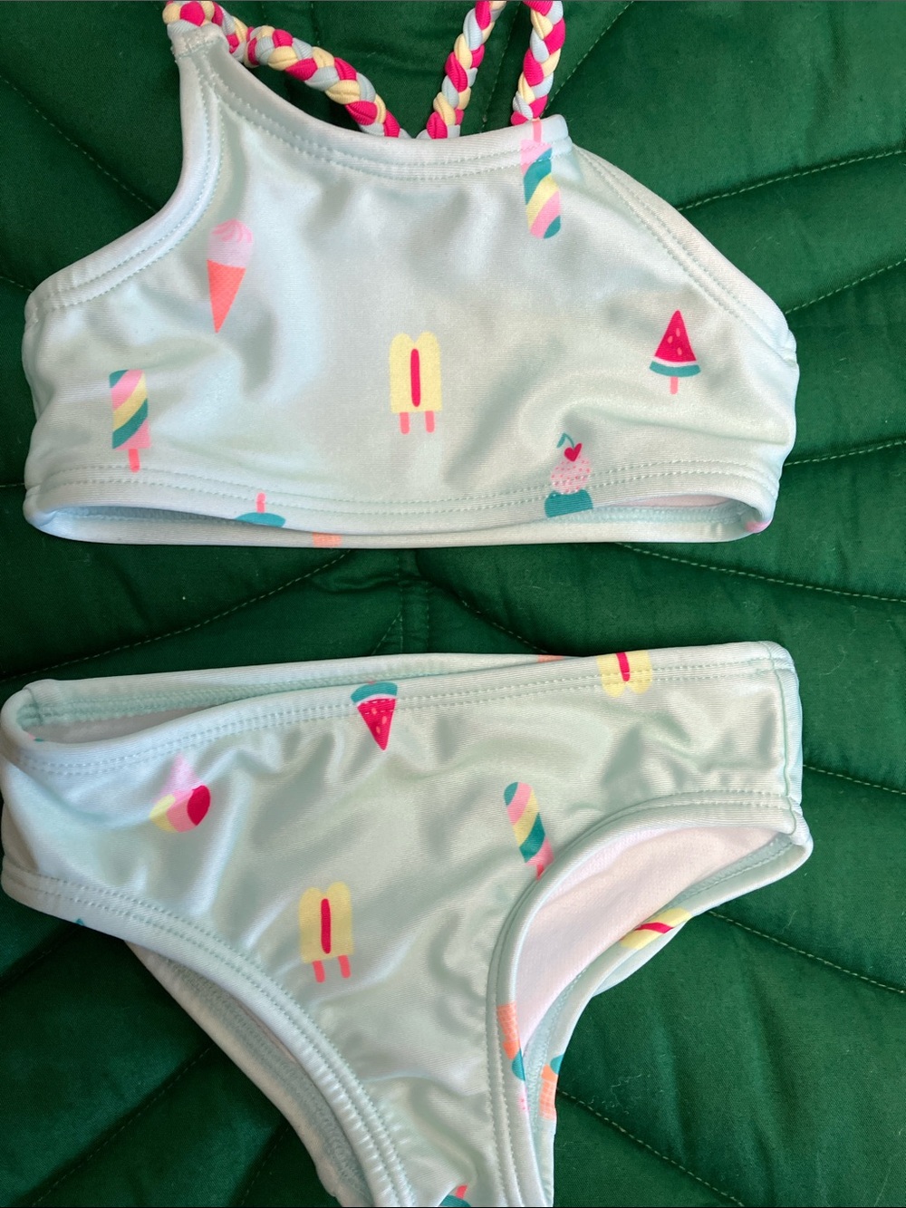 NWOT Cat and Jack two piece bikini swimsuit popsicle print. Color: Mint. 12mos